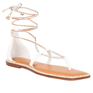 Antonio Melani The Nat Note Leather Ankle Wrap Tie Thong Sandals White 9M